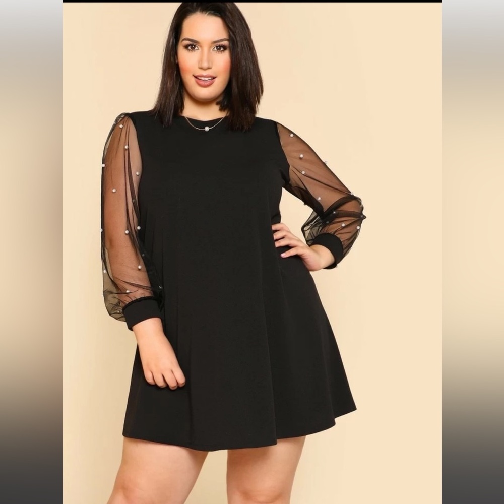 Sheer arm with Pearl Detail Dress